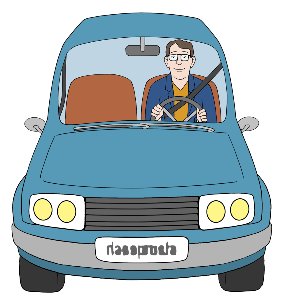 Ein Mensch fährt Auto.