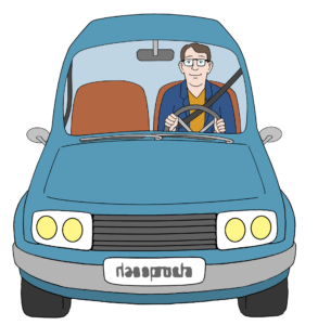 Ein Mensch fährt Auto.