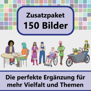 Vorschau Bild vom neuen "Zusatzpaket 150 Bilder". Darunter steht: Die perfekte Ergänzung für mehr Vielfalt und Themen.